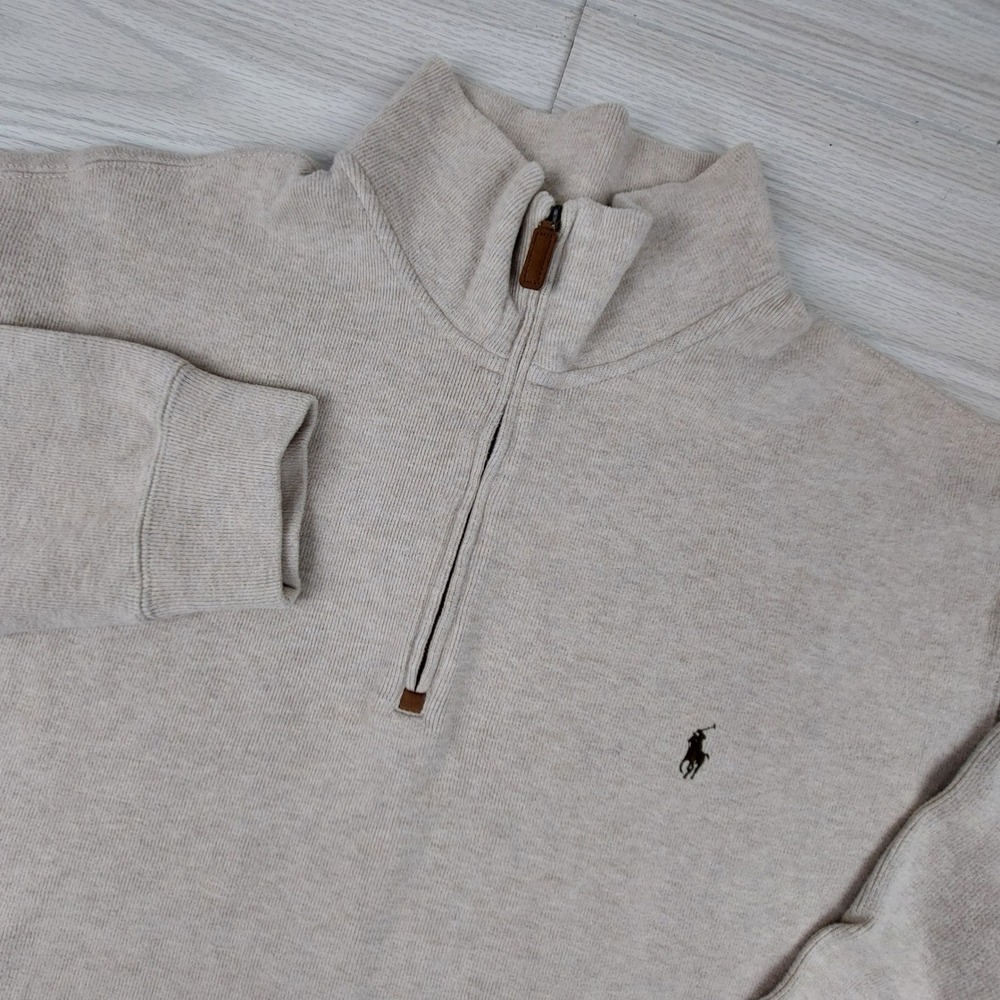 Polo Ralph Lauren Quarter Zip Pullover Mens 2XLT‎ Beige Estate Rib Cotton Knit